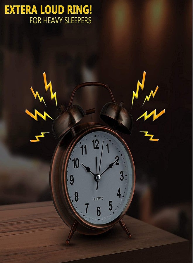 ELRINZA Alarm Clock for Home Brass Copper Alaram Table Watch Twin Bell Time Piece with Alarm Clock for Students, Home Bedroom Perfect for Heavy Sleepers - Image 5